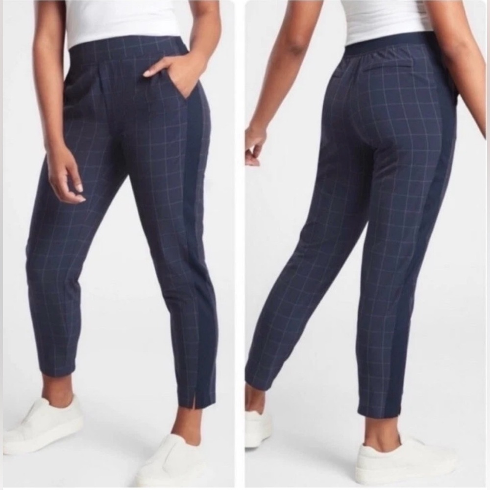 Athleta Brooklyn Ankle Pants Navy Windowpane pattern size 6